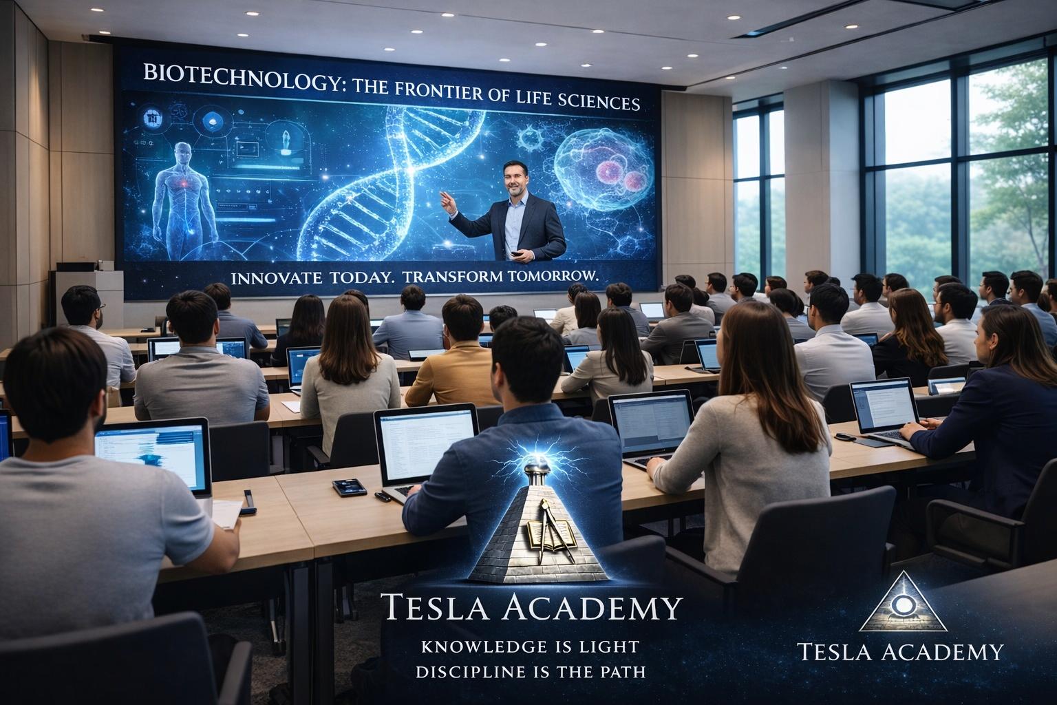 Professor teaching students with a large interactive screen